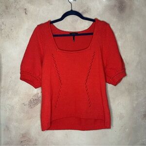 Me + Em Short Puff Sleeve Knit Sweater Womens Large Cotton Blouse Feminine Indie